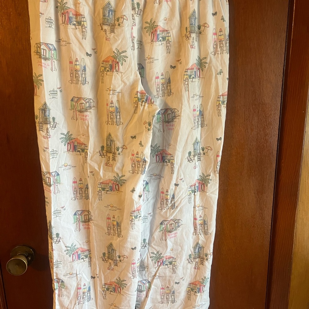 Victoria's Secret White Beach Surf Print Cotton Pajama Lounge Pants Size L